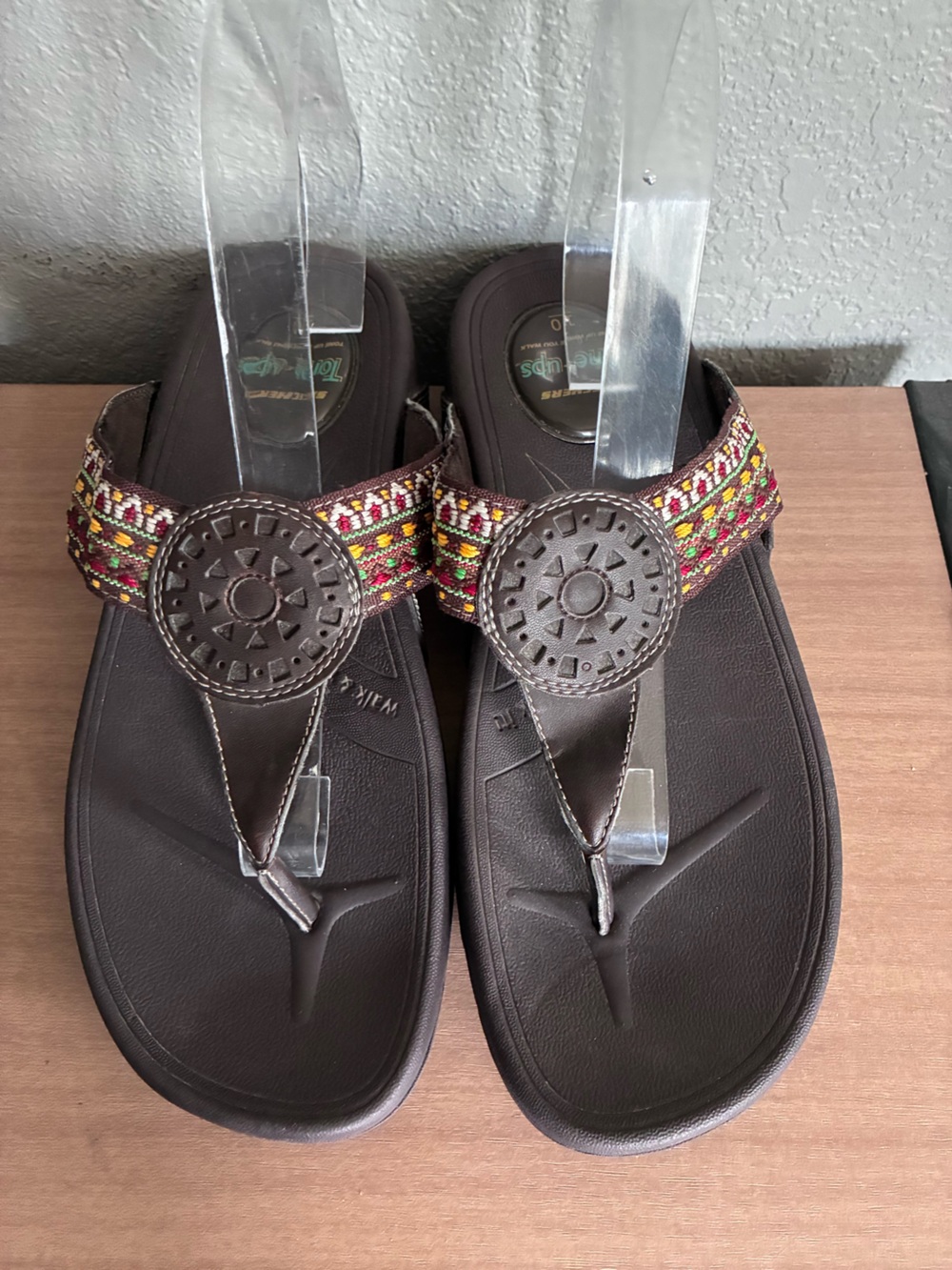 Skechers Brown Boho Cali Thong Sandals size 10 Multicolor Accents